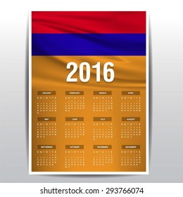 2016 Calendar - Armenia Country Flag Banner - Happy new Year calendar template - Week starts with Sunday - Vector illustration