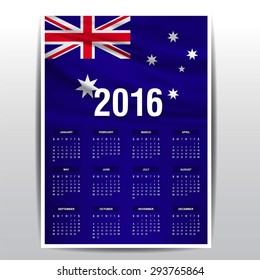 2016 Calendar - Australia Country Flag Banner - Happy new Year calendar template - Week starts with Sunday - Vector illustration