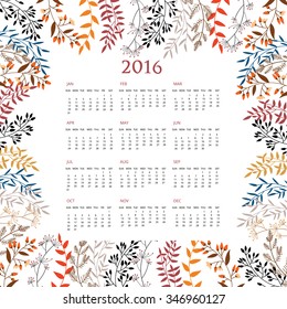 2016 Calendar with Autumn floral collection