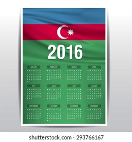 2016 Calendar - Azerbaijan Country Flag Banner - Happy new Year calendar template - Week starts with Sunday - Vector illustration