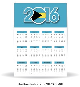 2016 Calendar - Bahamas Country Flag Banner - Happy new Year calendar template - Week starts with Sunday - Vector illustration