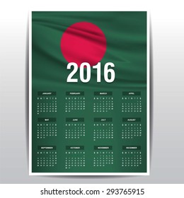 2016 Calendar - Bangladesh Country Flag Banner - Happy new Year calendar template - Week starts with Sunday - Vector illustration