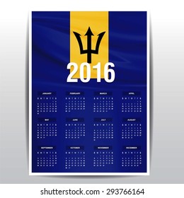 2016 Calendar - Barbados Country Flag Banner - Happy new Year calendar template - Week starts with Sunday - Vector illustration