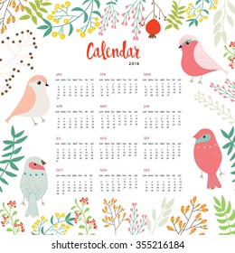 2016 Calendar with Bird collection