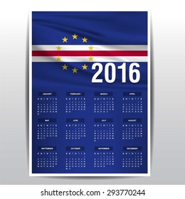 2016 Calendar - Cape Verde Country Flag Banner - Happy new Year calendar template - Week starts with Sunday - Vector illustration