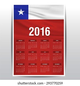 2016 Calendar - Chile Country Flag Banner - Happy new Year calendar template - Week starts with Sunday - Vector illustration