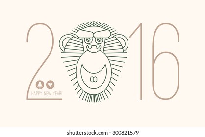2016 calendar for chineese new year of monkey. Chinese new year lettering 2016. 2016 wording. Eastern horoscope vector isolated on white background.