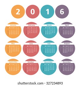 2016 Calendar in circles, vector eps10 illustration