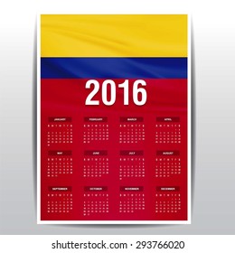 2016 Calendar - Colombia Country Flag Banner - Happy new Year calendar template - Week starts with Sunday - Vector illustration