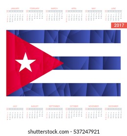 2016 Calendar - Cuba Country Flag Banner - Happy new Year calendar template - Week starts with Sunday - Vector illustration
