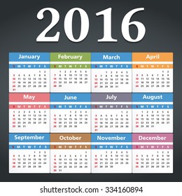 2016 Calendar, dark background, vector eps10 illustration