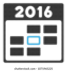 2016 Calendar Day halftone vector icon. Illustration style is dotted iconic 2016 Calendar Day icon symbol on a white background. Halftone matrix is circle elements.