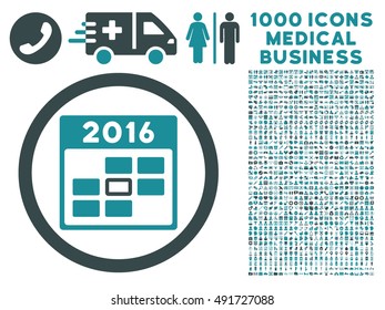 2016 Calendar Day icon with 1000 medical commerce soft blue vector design elements. Collection style is flat bicolor symbols, white background.