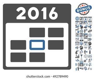 2016 Calendar Day icon with bonus calendar and time management pictograph collection. Vector illustration style is flat iconic bicolor symbols, cobalt and gray colors, white background.