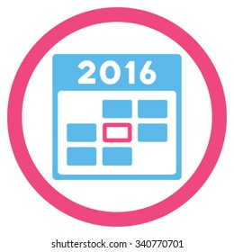 2016 Calendar Day vector icon. Style is bicolor flat circled symbol, pink and blue colors, rounded angles, white background.
