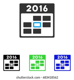 2016 Calendar Day vector pictograph. Illustration style is a flat iconic colored symbol with different color versions.