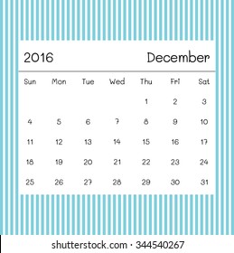 2016 calendar december blue stripe background