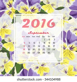 2016 Calendar decorated with flower background. Vector illustration