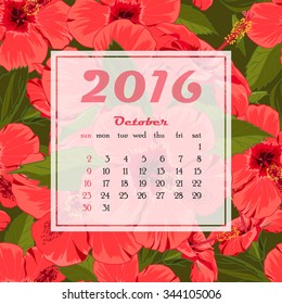 2016 Calendar decorated with flower background. Vector illustration