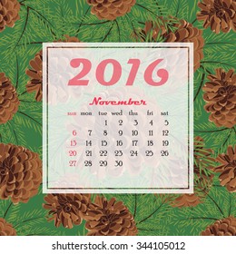 2016 Calendar decorated with flower background. Vector illustration