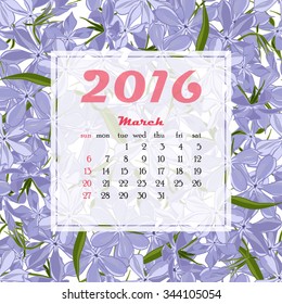 2016 Calendar decorated with flower background. Vector illustration