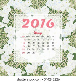 2016 Calendar decorated with flower background. Vector illustration
