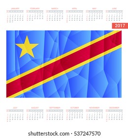2016 Calendar - Democratic-Republic-of-the-Congo Country Flag Banner - Happy new Year calendar template - Week starts with Sunday - Vector illustration
