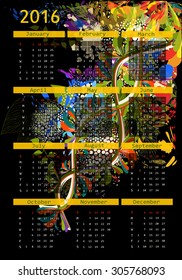 2016 calendar design. calendar with a floral abstraction. Vector