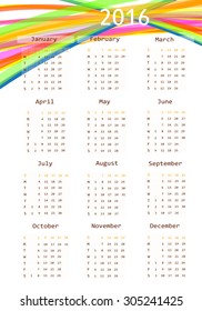 2016 calendar design. Calendar mosaic. Vector