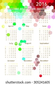 2016 calendar design. Calendar mosaic. Vector