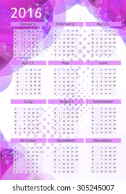 2016 calendar design. Calendar mosaic. Vector