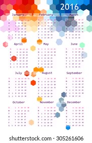 2016 calendar design. Calendar mosaic. Vector