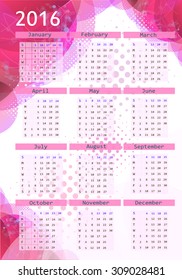 2016 calendar design. Calendar mosaic. Vector