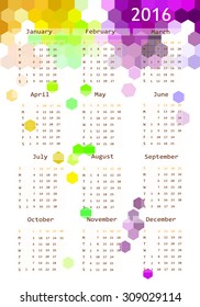 2016 calendar design. Calendar mosaic. Vector