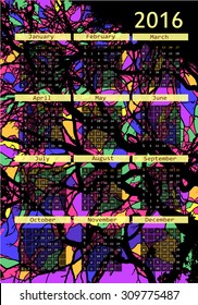 2016 calendar design. Calendar mosaic. Vector