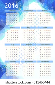 2016 calendar design. Calendar mosaic. Vector