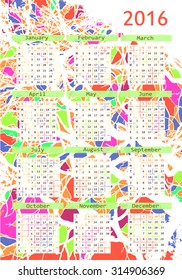 2016 calendar design. Calendar mosaic. Vector