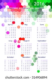 2016 calendar design. Calendar mosaic. Vector