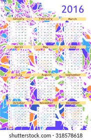 2016 calendar design. Calendar mosaic. Vector
