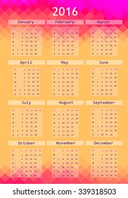 2016 calendar design. Calendar mosaic. Vector