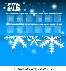 2016 calendar design. Calendar with snowflakes Vector