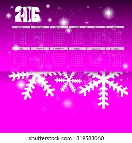 2016 calendar design. Calendar with snowflakes Vector