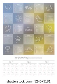 2016 Calendar  design template with weather icon set, vector eps10.
