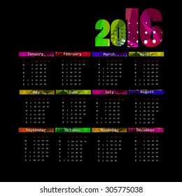 2016 calendar design. Calendar varicolored. Vector
