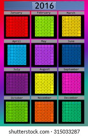 2016 calendar design. Calendar varicolored. Vector