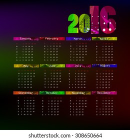 2016 calendar design. Calendar varicoloured. Vector
