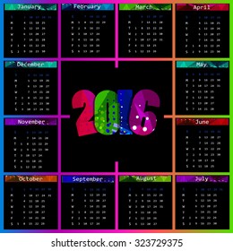 2016 calendar design. Calendar varicoloured. Vector