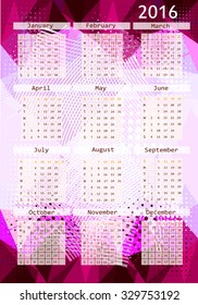 2016 calendar design. Calendar violet. Vector