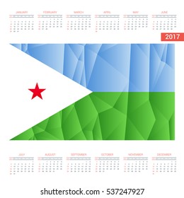 2016 Calendar - Djibouti Country Flag Banner - Happy new Year calendar template - Week starts with Sunday - Vector illustration