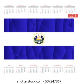 2016 Calendar - El-Salvador Country Flag Banner - Happy new Year calendar template - Week starts with Sunday - Vector illustration